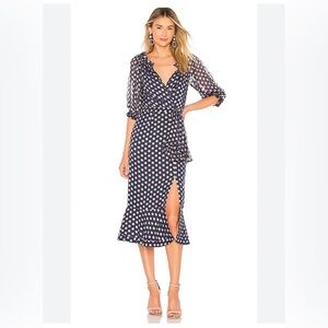 Olivia Dress SALONI Navy midi size 4 silk bend off shoulders